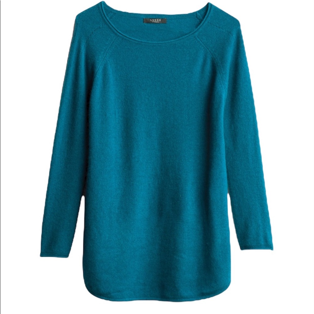 LUSSO 100% Cashmere Hallie Cashmere Tunic Sweater Teal